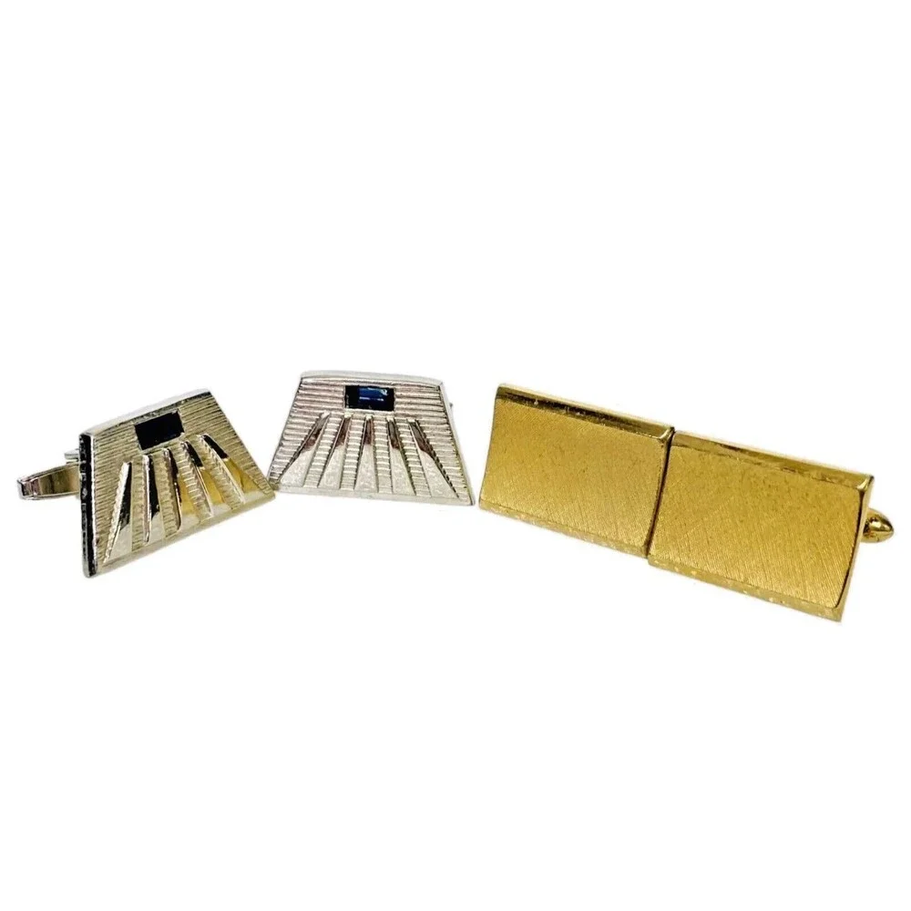 Cufflinks SWANK and FOSTER Contemporary Gold tone Silver tone with Blue stone